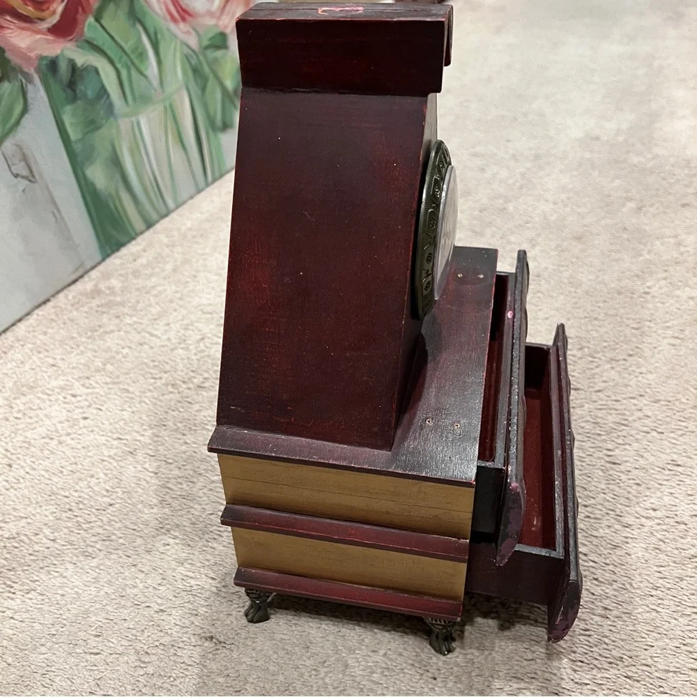 Vintage Red Clock jewelry trinket box 9x12”